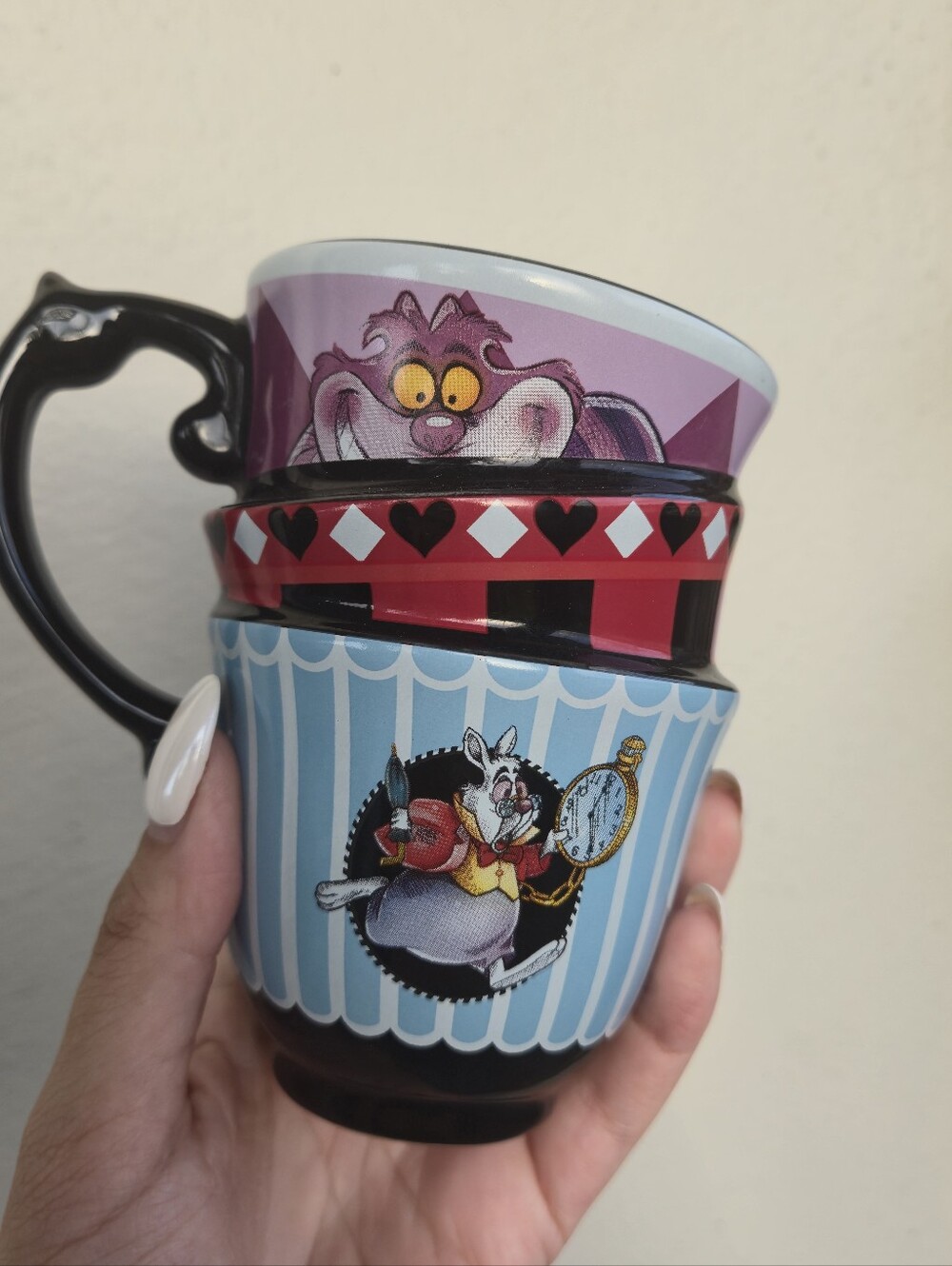 Alice In Wonderland Disney Parks Ceramic Mug White Rabbit Stacked Look